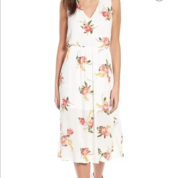 Wayf | Dresses | Wayf Sleeveless Blouson Rose Print Midi Dress Size Medium  | Poshmark